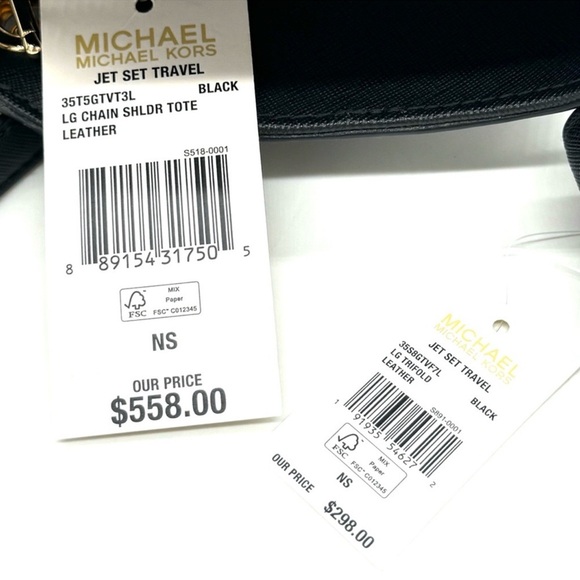 Michael Kors JST Large Chain Shoulder Tote Bag & Trifold Wallet Black/Gold - Picture 12 of 12